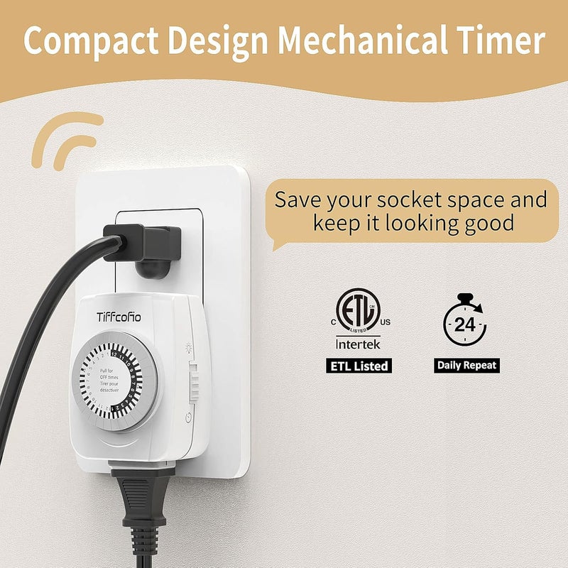 Tiffcofio Indoor Mechanical Timers for Electrical Outlets, 2 Prong Plug in Outlet Daily Repeating Light Timer for Indoor Lights, ETL Listed (2 Pack) - Image 4
